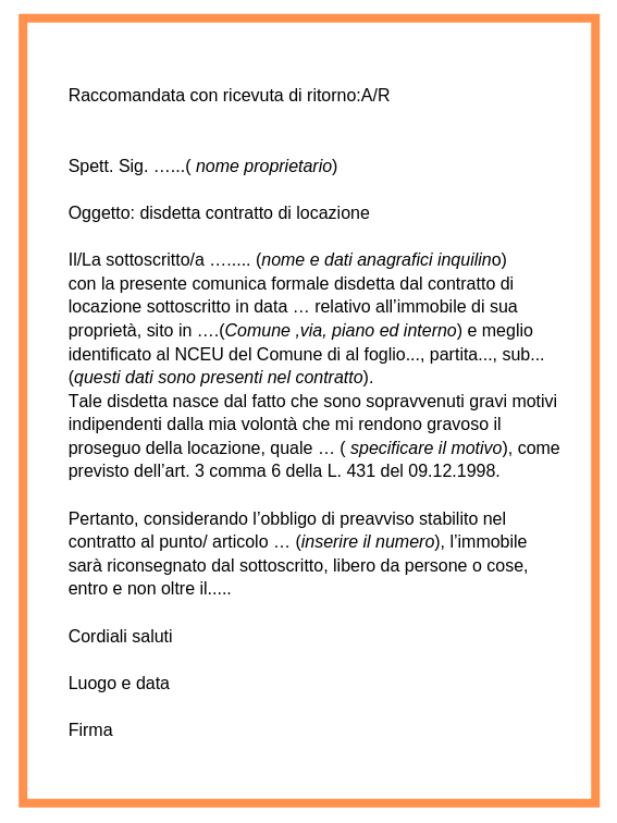 Disdetta Affitto Lettera Di Disdetta Contratto Fac Simile